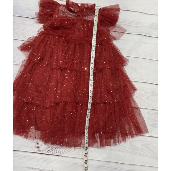 Red Tulle Star Sequin Ruffle Dress Girl Holiday Christmas Party Photo 4T-5T EUC - Picture 9 of 11